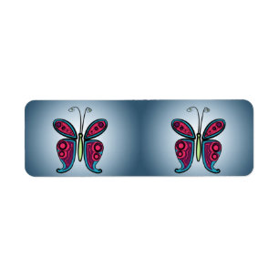 Blue butterfly illustration label