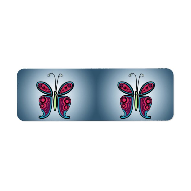Blue butterfly illustration label (Front)