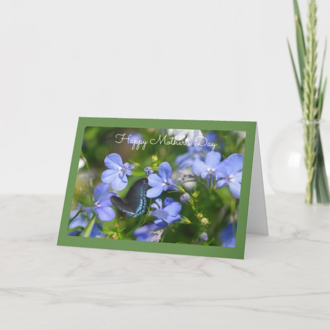 Blue Butterfly in a Blue Garden Greeting Card (Front)