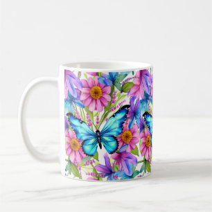 Blue Butterfly In a Field of Flowers Coffee Mug