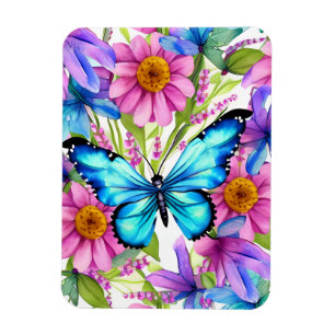 Blue Butterfly In a Field of Flowers Magnet