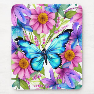 Blue Butterfly In a Field of Flowers Mouse Pad