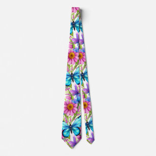 Blue Butterfly In a Field of Flowers Neck Tie