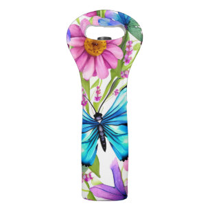 Blue Butterfly In a Field of Flowers Wine Bag