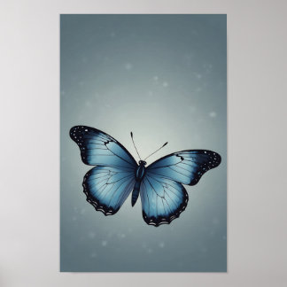 Blue Butterfly in Flat Minimalist Style Poster