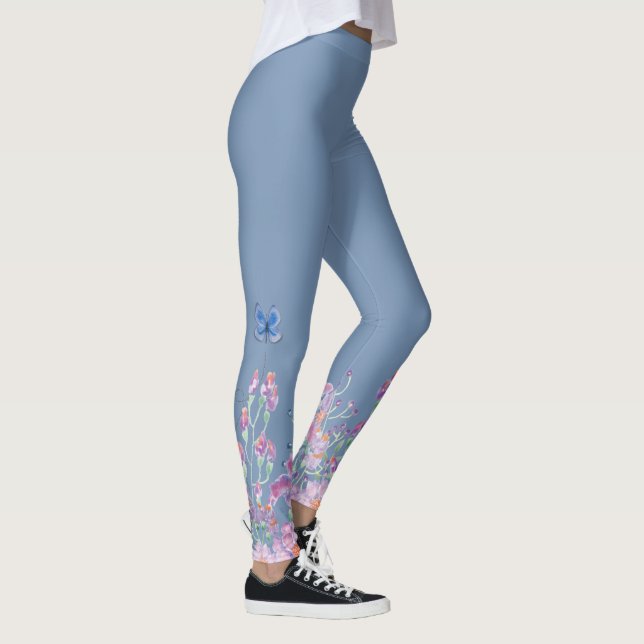 Blue Butterfly in Flowers   Leggings (Right)