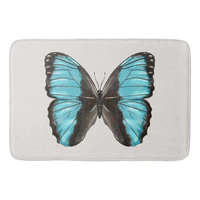 Blue Butterfly Insect Art Nature Lover Bath Mat (Front)