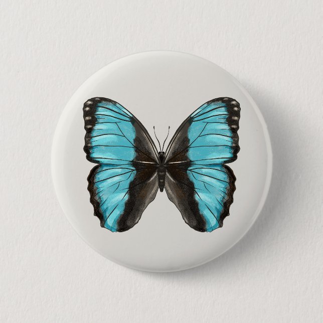 Blue Butterfly Insect Art Nature Lover Button (Front)