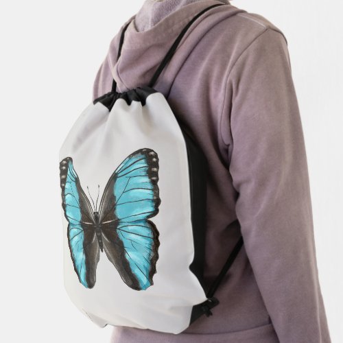 Blue Butterfly Insect Art Nature Lover Drawstring Bag