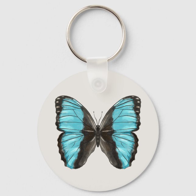 Blue Butterfly Insect Art Nature Lover Keychain (Front)