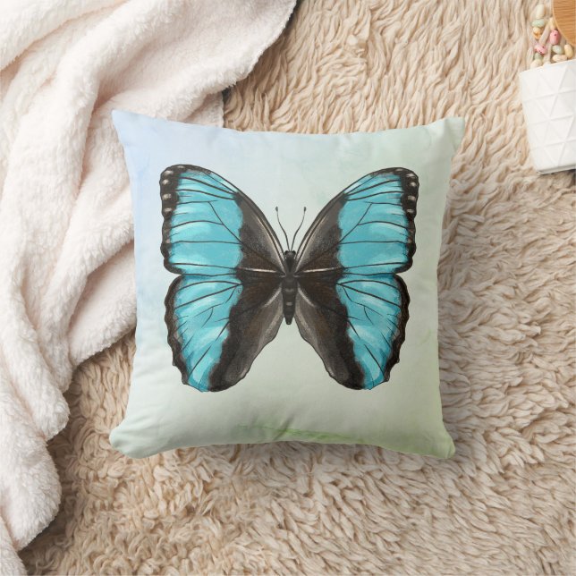 Blue Butterfly Insect Art Nature Lover Throw Pillow (Blanket)