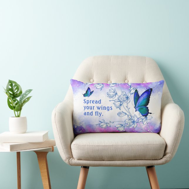 Blue Butterfly Inspirational Lumbar Pillow (Chair)