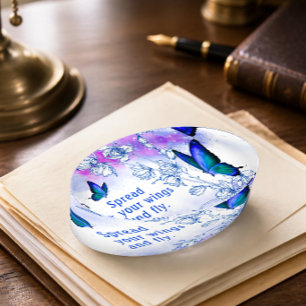 Blue Butterfly Inspirational Oval Paperweight