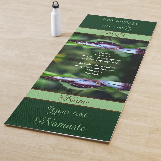 Blue Butterfly Inspirational Quote Personalized Yoga Mat (In Situ)