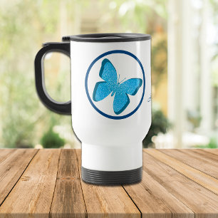 Blue Butterfly Jewel Personalized Travel Mug