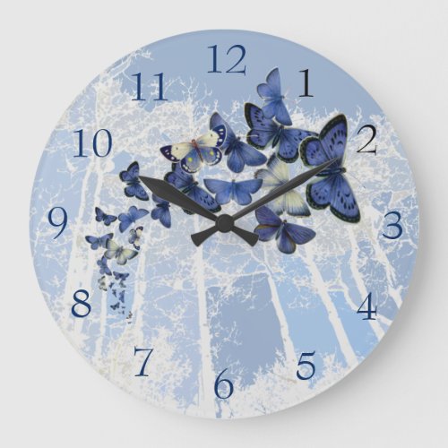 Blue Butterfly kaleidoscope flight Large Clock