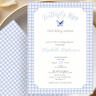 Blue Butterfly Kisses and Baby Wishes Baby Shower Invitation