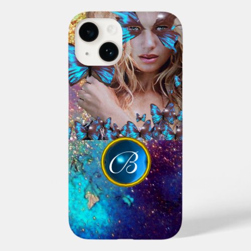 BLUE BUTTERFLY LADYTEAL GOLD SPARKLE GEM MONOGRAM Case_Mate iPhone 14 CASE