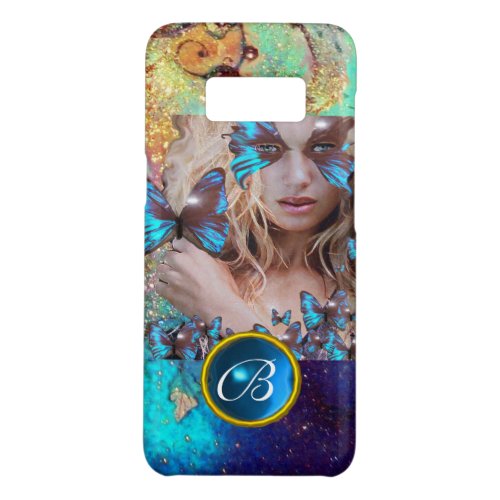 BLUE BUTTERFLY LADYTEAL GOLD SPARKLE GEM MONOGRAM Case_Mate SAMSUNG GALAXY S8 CASE