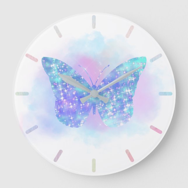 blue butterfly large clock (Front)