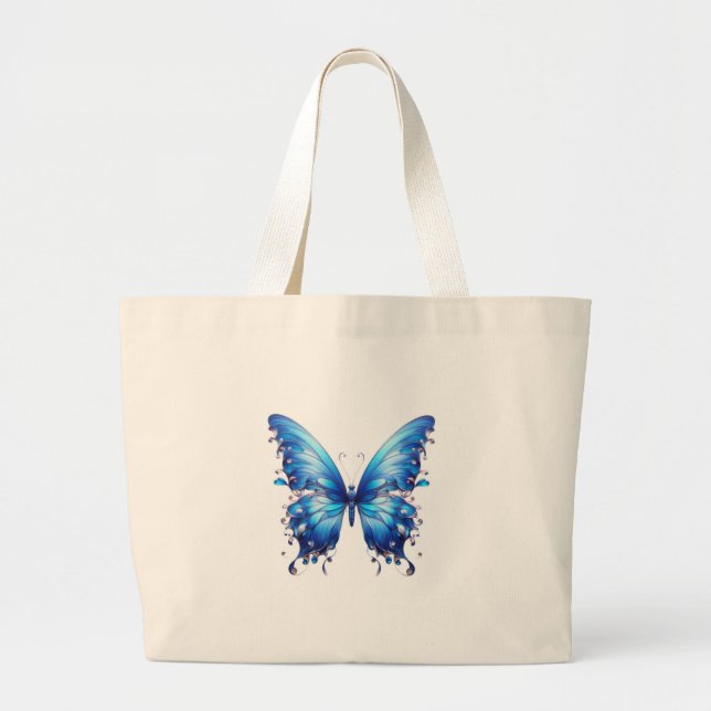 blue butterfly large tote bag (Front)