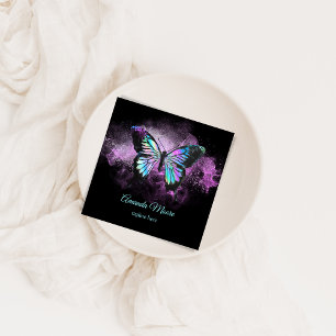 blue butterfly life coach therapist holograph opal square business card