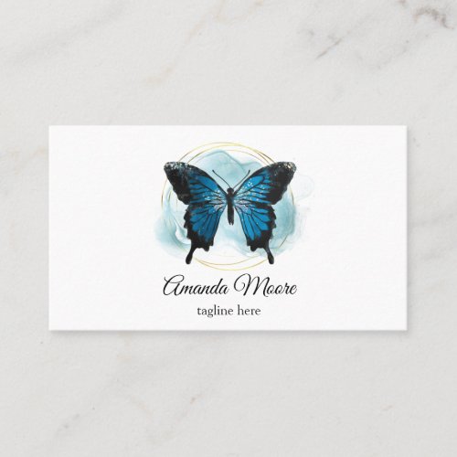 blue butterfly life coach therapist holograph squa business card