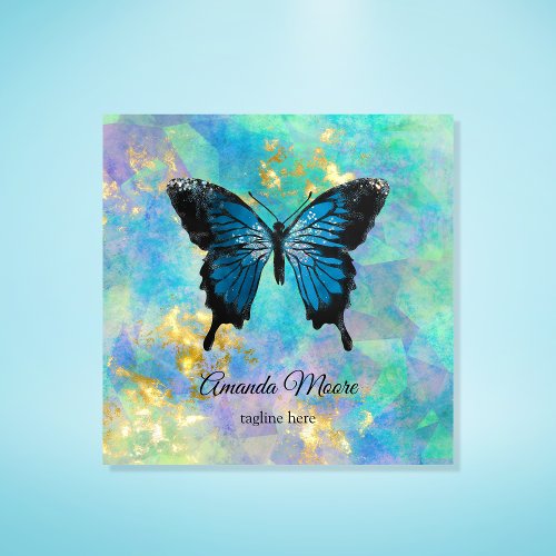 blue butterfly life coach therapist holograph squa square business card