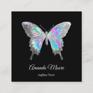 blue butterfly life coach therapist holograph square business card