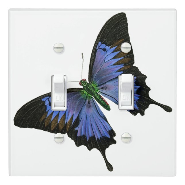 Blue Butterfly Light Switch Cover Double Toggle (In Situ)