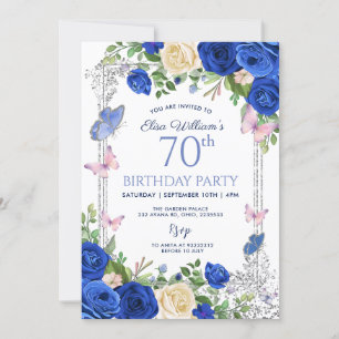 Blue Butterfly Lilac Garden Party 80th Birthday Invitation
