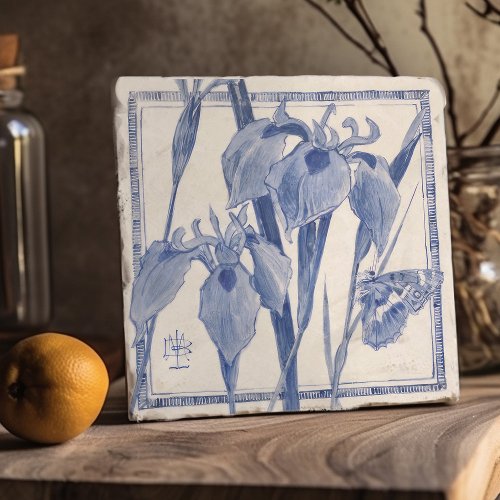 Blue Butterfly Lily Wall Decor Art Nouveau Lilies Trivet