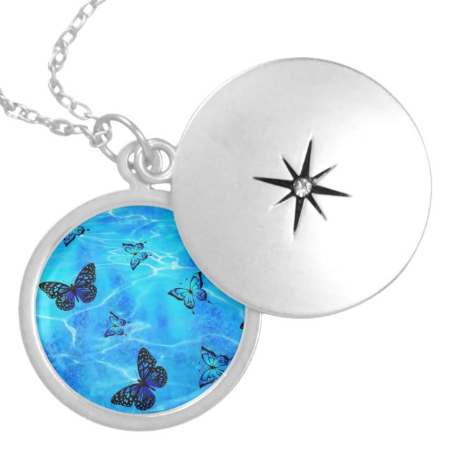Blue Butterfly Locket Necklace (Front)