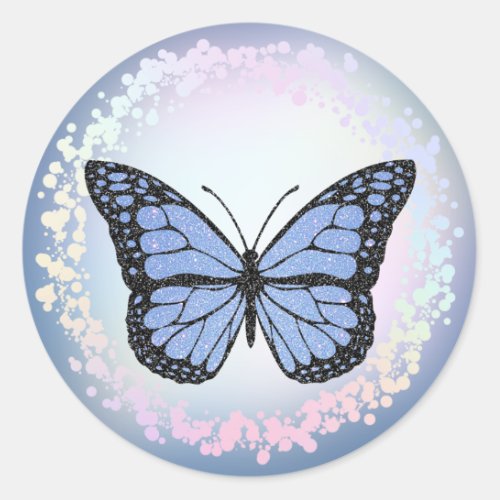 blue butterfly logo classic round sticker