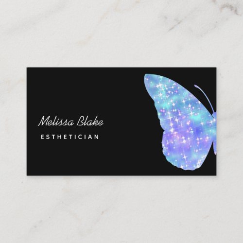 blue butterfly logo on black business card