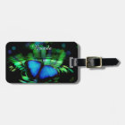 Blue Butterfly Luggage Tag with Leather Strap