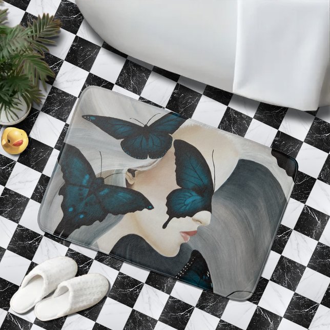 Blue Butterfly Masquerade Elegant Fantasy  Bath Mat (Creator Uploaded)