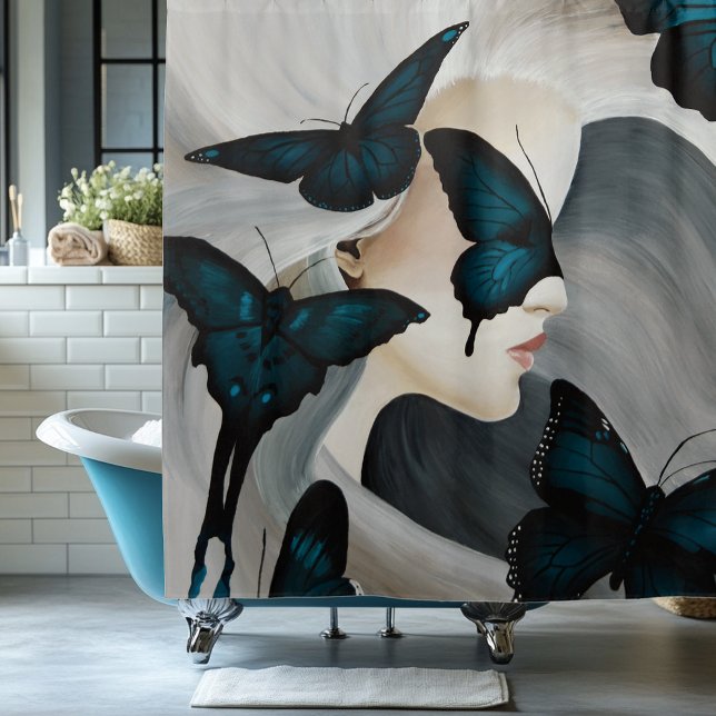 Blue Butterfly Masquerade Elegant Fantasy  Shower Curtain (Creator Uploaded)