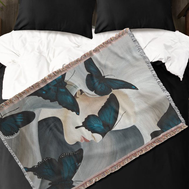 Blue Butterfly Masquerade Elegant Fantasy  Throw Blanket (Creator Uploaded)