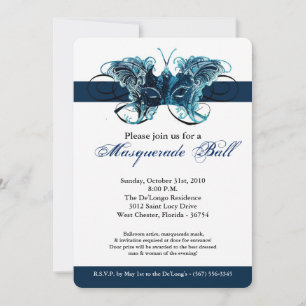 Blue Butterfly Masquerade Mask Costume Halloween Invitation