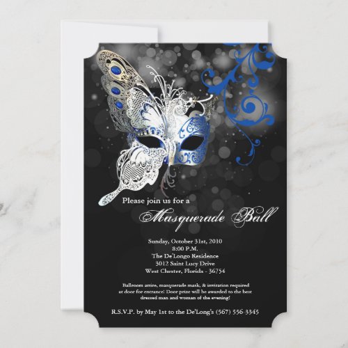 Blue Butterfly Masquerade Mask Costume Halloween Invitation