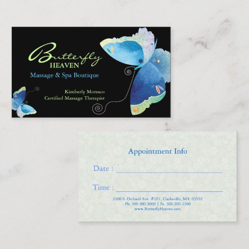 Blue Butterfly Massage Therapy Appointment Cards Zazzle