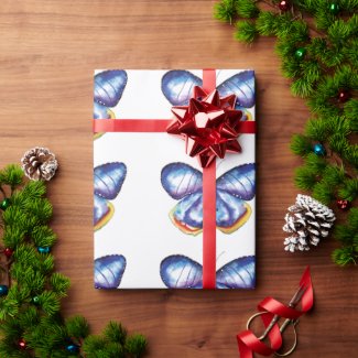 Blue Butterfly Matte Wrapping Paper, 30 in x 6 ft Wrapping Paper