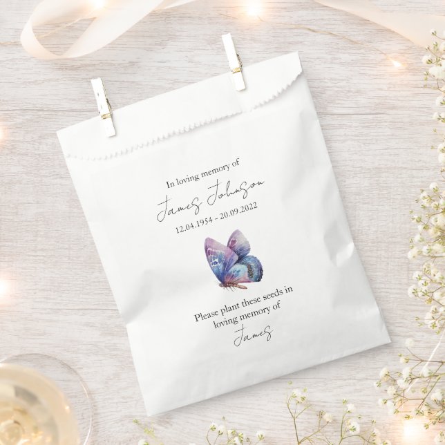 Blue Butterfly Memorial Funeral Seed Favor Bag (Clipped)