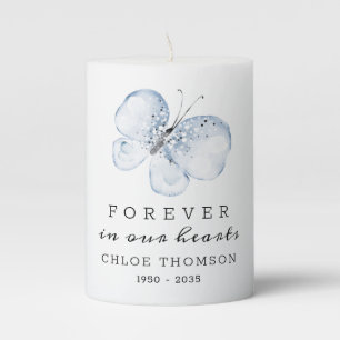 Blue Butterfly Memorial Pillar Candle