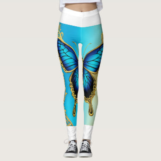 blue butterfly, metalic ,  leggings