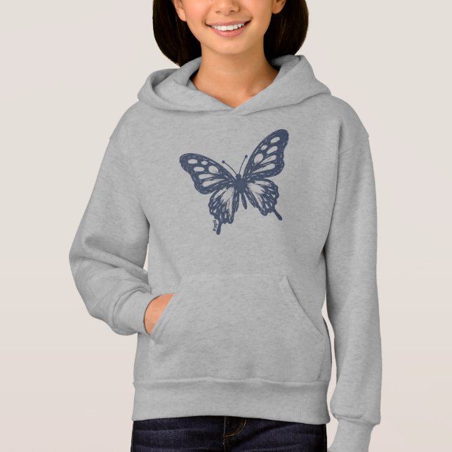 Blue Butterfly Minimal Nature Art by Papil Hoodie (Front)