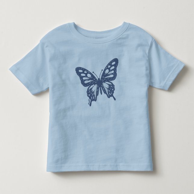 Blue Butterfly Minimal Nature Art by Papil Toddler T-shirt (Front)