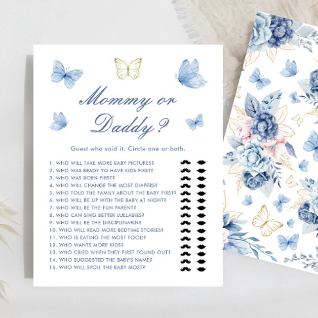 Blue Butterfly Mommy or Daddy Baby Shower Game (Creator Uploaded)