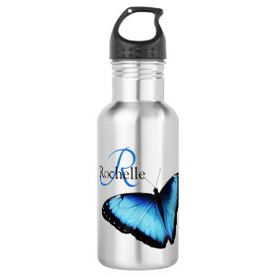 Blue Butterfly Monogram Stainless Steel Water Bottle